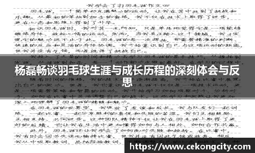 杨磊畅谈羽毛球生涯与成长历程的深刻体会与反思